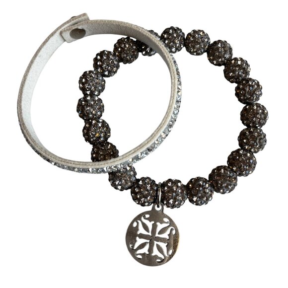 Rustic Cuff Glittering Silver and White Bracelet Duo - Picture 2 of 2